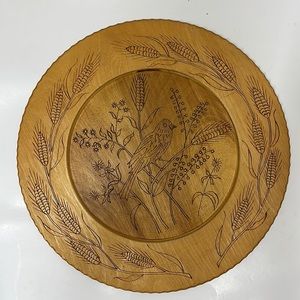 Vintage hand carved wooden art wall piece bird wheat Roland D. Cox Hudson, IL